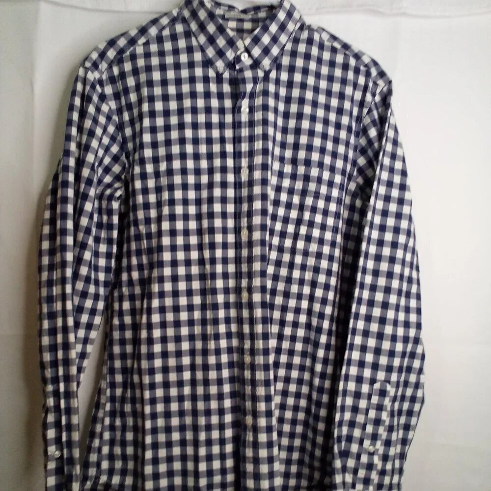 J Crew Shirt Men M Slim Button Down Long Sleeve Check Pattern Blue White